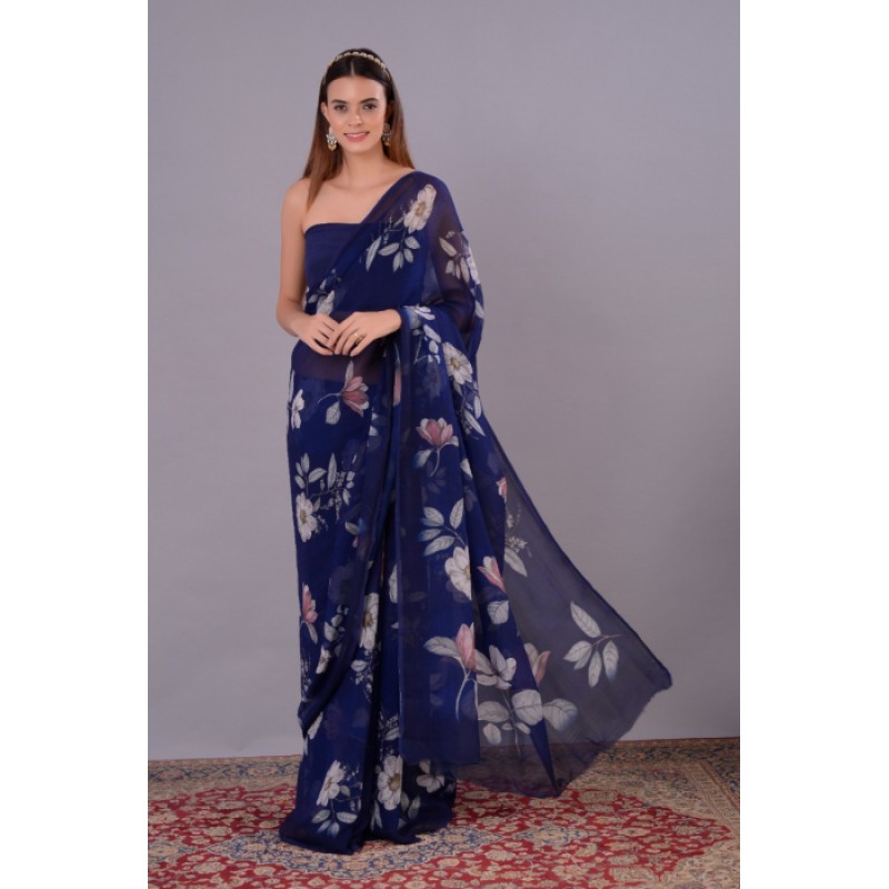 Buy Peach Floral Printed Pure Chiffon Saree With Blouse Piece Online at  Best Prices in India - JioMart.